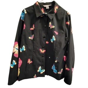 Vintage 90s Multicolor Butterfly Print Top Size Large